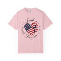 Load image into Gallery viewer, Faith Family Freedom American Flag Heart T-Shirt