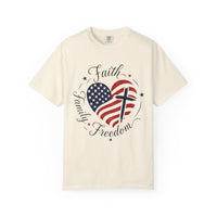 Load image into Gallery viewer, Faith Family Freedom American Flag Heart T-Shirt