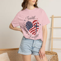 Load image into Gallery viewer, Faith Family Freedom American Flag Heart T-Shirt