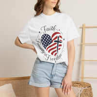 Load image into Gallery viewer, Faith Family Freedom American Flag Heart T-Shirt