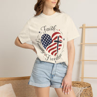 Load image into Gallery viewer, Faith Family Freedom American Flag Heart T-Shirt